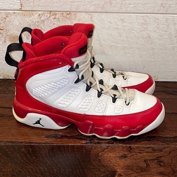 AIR JORDAN Kids 9 Retro (GS) White/Black-Gym Red Basketball Shoes 302359-160 DS